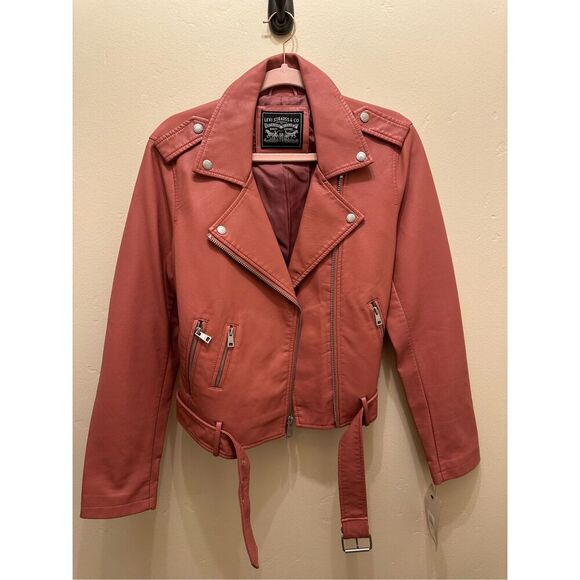 Levi’s Pink Faux Leather Biker Jacket Size Medium New - Picture 3 of 11